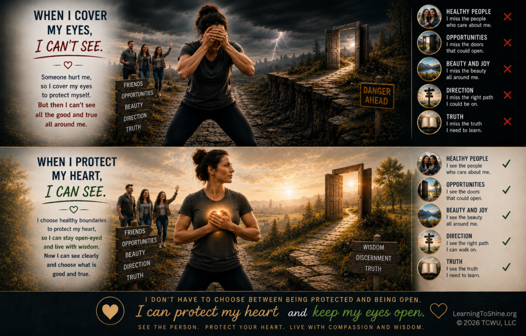 Comparison graphic showing two different ways of seeing boundaries, encouraging reflection on how perspective influences relationships, compassion, and healthy choices.