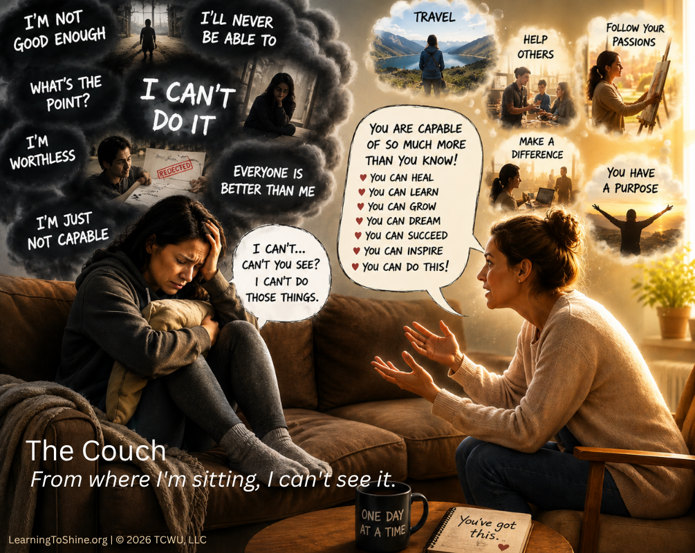 Illustration comparing two responses to emotional pain, showing the difference between trying to fix someone and sitting with them in compassion and understanding.