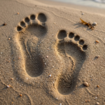 Footprints in the sand representing progress, growth, and the journey of moving forward.